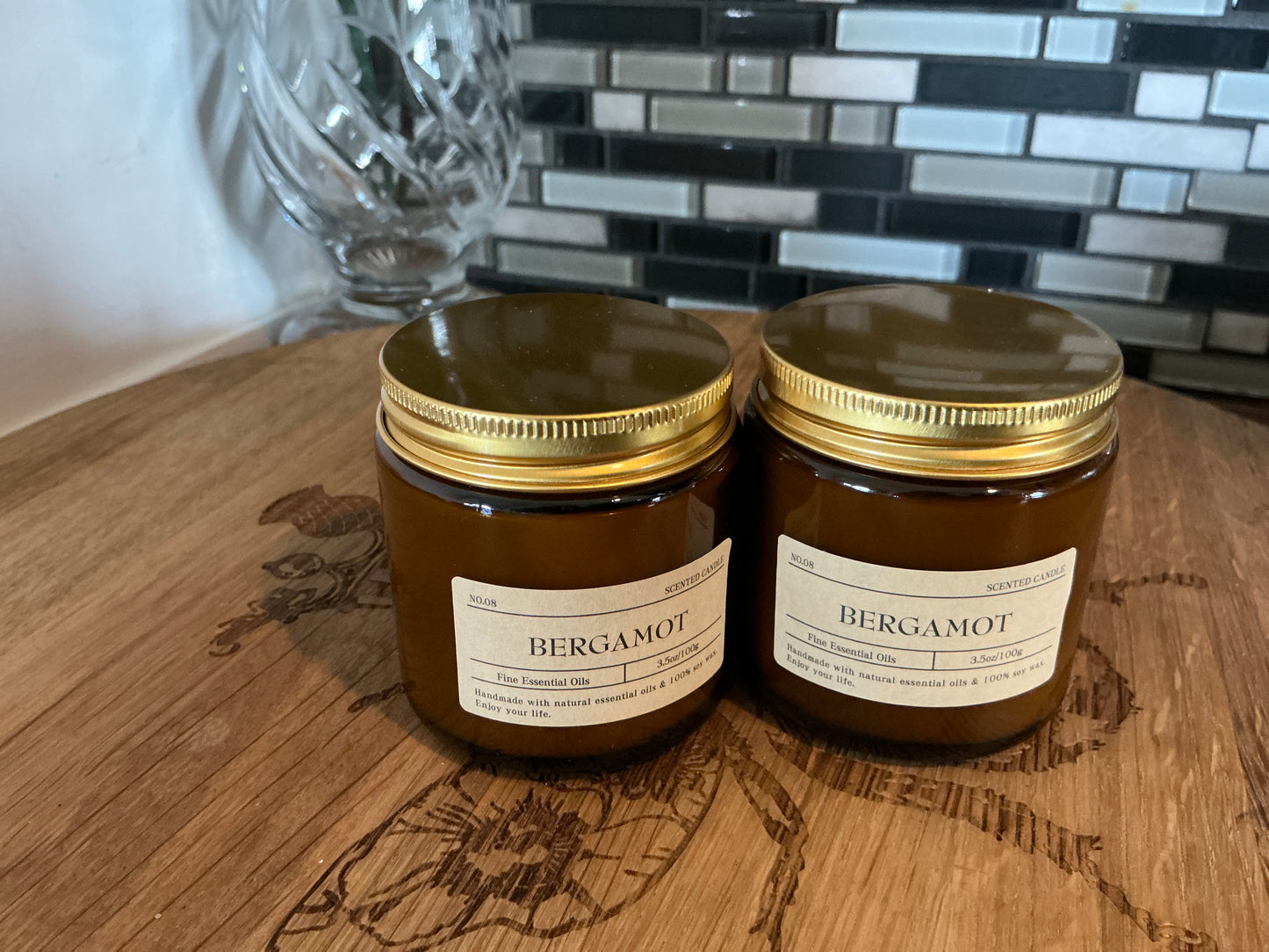 Amber Glass Jar Aromatherapy Scented Essential Oils Candles, Soy Wax %100, 3.5oz/100g