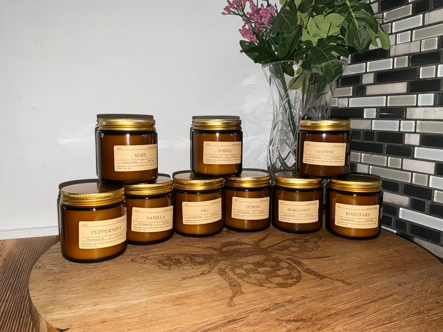 Amber Glass Jar Aromatherapy Scented Essential Oils Candles, Soy Wax %100, 3.5oz/100g